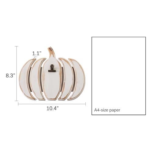 White Rustic Pumpkin Table Decor with Stand & Clip - 8x10 Inch - Fall & Holiday Decor