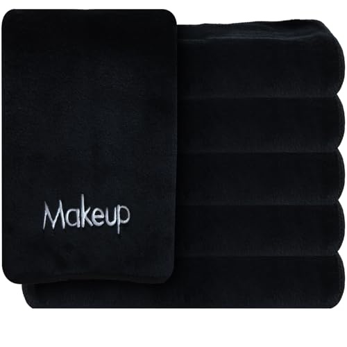 Makeup Towels Pack of 6 - Ultra Soft Microfiber Face Washcloths for Makeup Removal - Black Variation