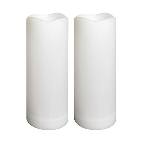 White Waterproof Outdoor Flameless Pillar Candles with Timer 3x8 Inches - 2 Pack