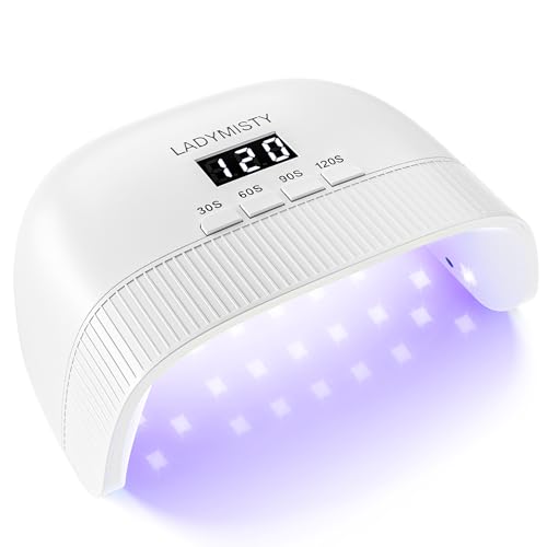 LadyMisty UV Nail Lamp - Fast Drying Gel Nail Light with 30 Dual Beads, 4 Timer Settings, LCD Display, White