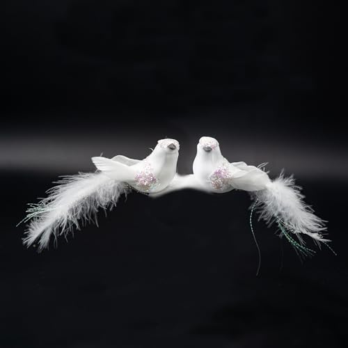 Set of 6 Artificial White Doves with Glitter for Christmas Tree Decor