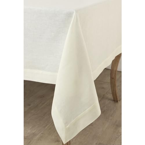 Ivory Linen Tablecloth 60 x 144 Inches - Handcrafted European Flax for Dining