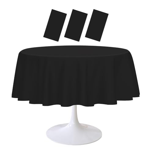 Black Plastic Round Tablecloth 3 Pack 84 Inch Disposable Cover for Parties