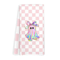 Pastel Pink Halloween Ghost Checkered Kitchen Towels - Fall Decor 005