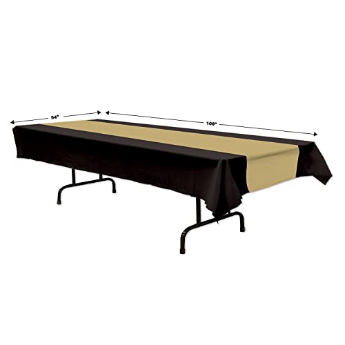 Black & Gold Striped Table Cover - 3 Pack for Party & Graduation Events