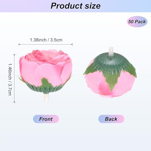 Pink Artificial Camellia Flower Heads 50-Pack - 1.3 Inch Faux Silk Flowers for Wedding & Decor
