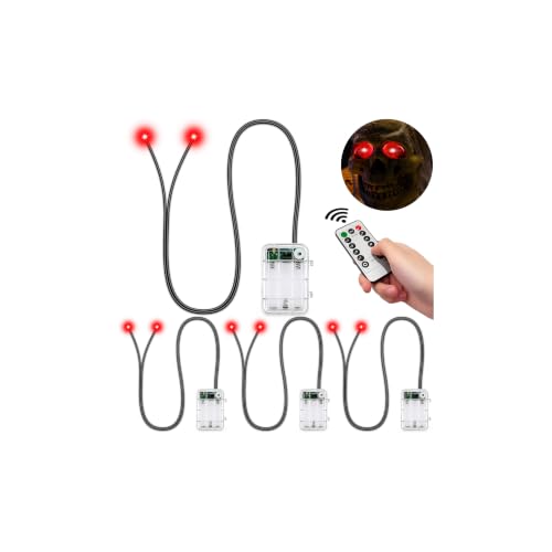 Remote Halloween Red Glowing Skeleton Eyes Set - Waterproof 4 Pack