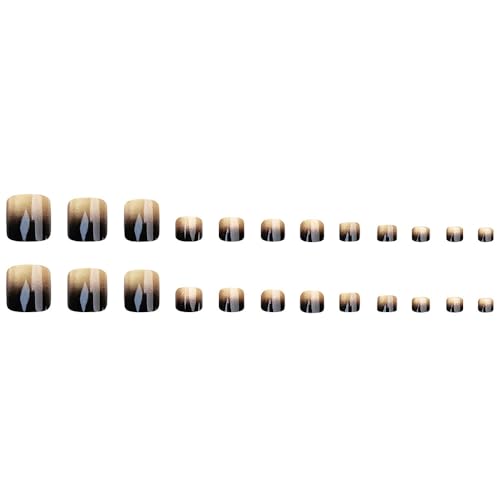 Ombre Press On Toenails Short Square Style 11 Black Gold Gradient Cat Eye