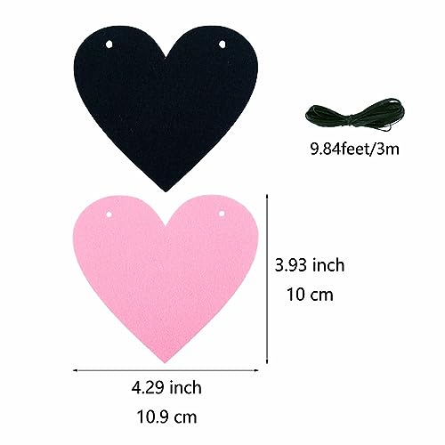 Black and Pink Felt Heart Garland for Gothic Wedding & Party Decorations