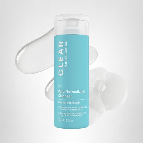 Paula's Choice CLEAR Pore Normalizing Facial Cleanser, Acne Daily Face Wash, Salicylic Acid Face Cleanser for Clogged & Enlarged Pores, Redness, Suitable for Blackhead-Prone Skin Fragrance Free, 6oz