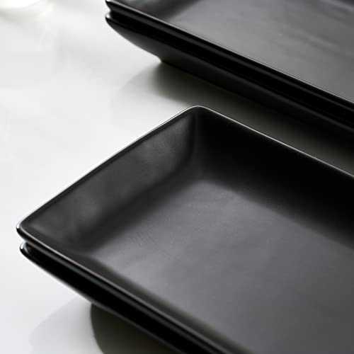 Black Porcelain Serving Platters Set of 4 - 14 Inch Rectangular Dinnerware