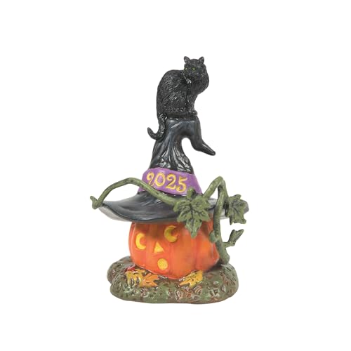 Halloween Feline Noir Cat on Pumpkin Dated Figurine - 2025 Village Accessory