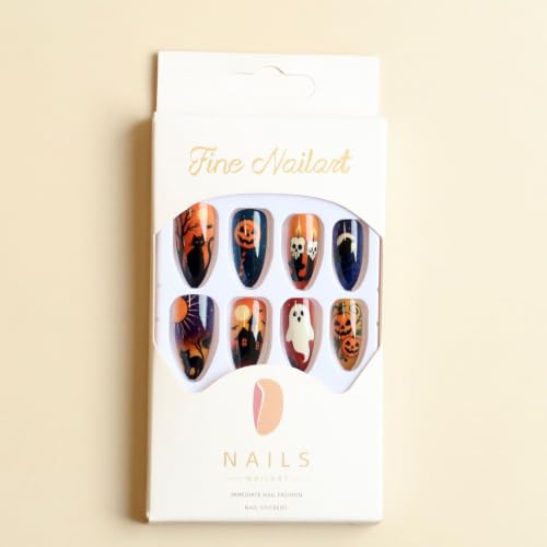 Halloween Press On Nails Short Almond Fake Nails Set - 24Pcs, Style 83
