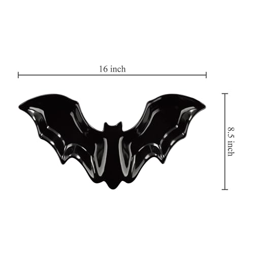 Bat-Shaped Melamine Serving Platter - Halloween Party Tray, Black, 16 x 8.5 Inch