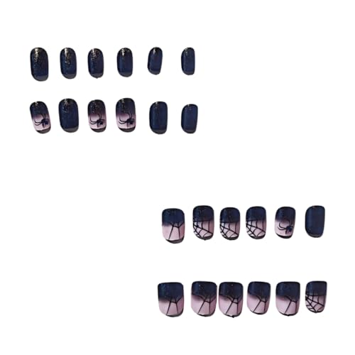 Halloween Short Square Fake Nails with Spider Web & Gradient Design - Style10