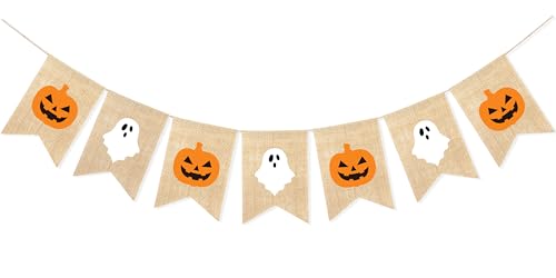 Halloween Pumpkin Ghost Banner Decorations for Mantle Fireplace Indoor Outdoor Festive Decor