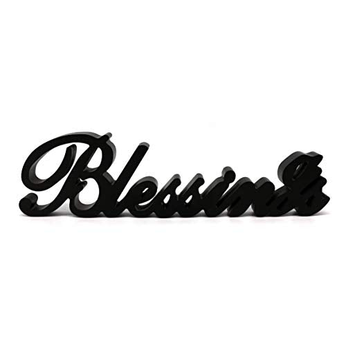Black Wooden Blessings Sign - Free Standing Wall Art Decor 16 x 4 1/4 Inches