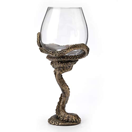 Steampunk Octopus Tentacle Wine Glass - Antique Bronze Finish 9.75 Inch
