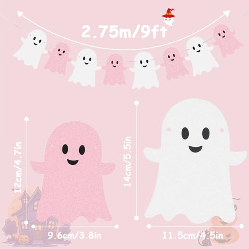 Pink and White Ghost Banner Set for Halloween and Parties - 2 Pieces Garland