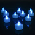 Blue Flameless LED Tea Lights - 24 Pack, Long Lasting Battery, Realistic Flicker for Holiday Decorations
