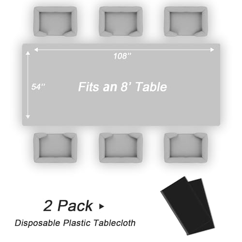 Disposable Black Plastic Tablecloth 2 Pack - 54x108 Inches for Events & Parties
