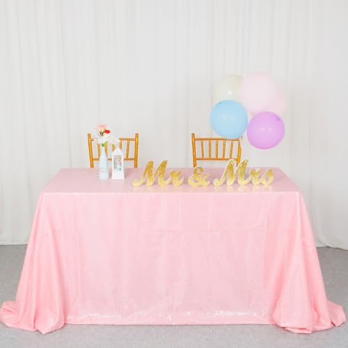Pink Sequin Rectangle Tablecloth 90x132 Inch for 6FT Tables - Baby Pink Glitter Wedding Party