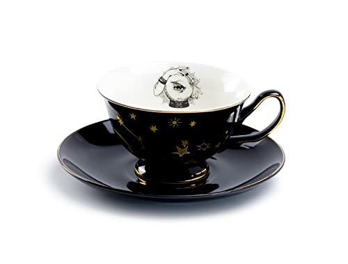 Black and Gold Tea Cup and Saucer Set - Halloween Decor, Grace Teaware