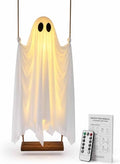5 Ft Swinging Ghost Halloween Decoration with LED Lights & Removable Witch Hat