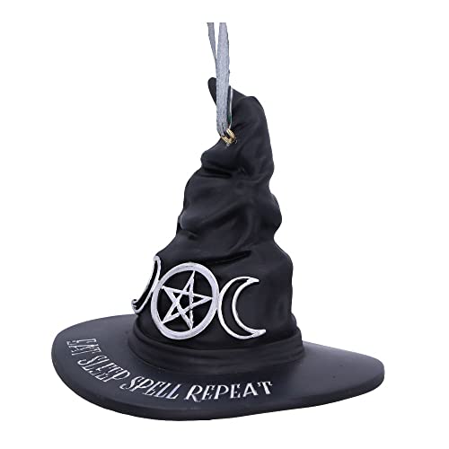 Halloween & Christmas Witch Hat Ornament - Gothic Decor, Hand-Painted Resin, 9cm