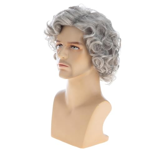Mens Short Curly Grey Cosplay Wig for Halloween & Party