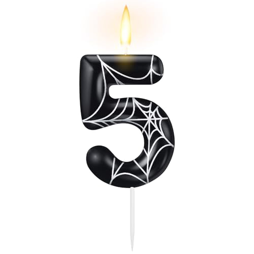 Halloween Spider Number Candle - 5 - Cake Topper for Spooky Birthday & Party Decor