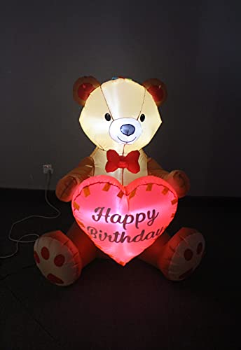 Inflatable Happy Birthday Teddy Bear - 4 Ft Tall Outdoor Party Decor with LED Lights