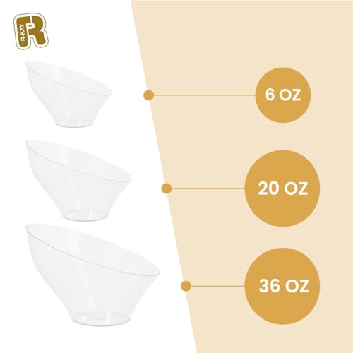 6 Pack Clear Plastic Serving Bowls - 20 Oz Angled Candy & Dessert Bowls, Heavy Duty Disposable for Parties & Weddings - Medium