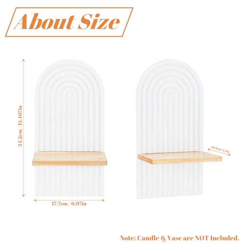 White Boho Wall Candle Sconces Set of 2 Rustic Wooden Candle Holders for Bedroom & Living Room