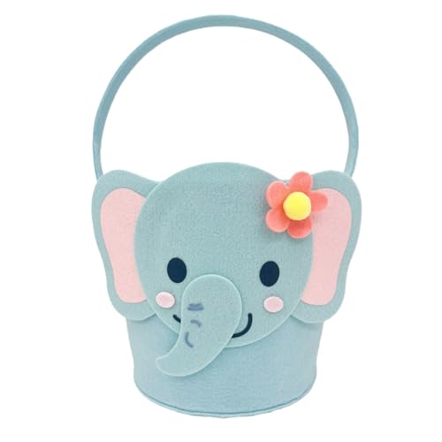 Kids Easter Basket with Blue Elephant - Large Animal Gift Basket for Egg Hunt & Nursery Storage