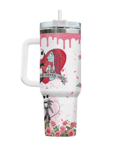 Skeleton Couple 40oz Insulated Travel Mug with Handle & Straw - Hydration Tumbler
