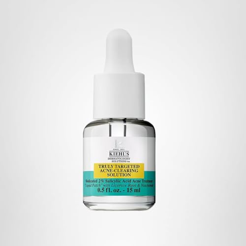Kiehl's Truly Targeted Acne-Clearing Pimple Patch with 2% Salicylic Acid, Invisible Liquid Spot Treatment, 4% Niacinamide Fades Post-Acne Marks, 0.2% Licorice Root Soothes Redness - 0.5 fl oz