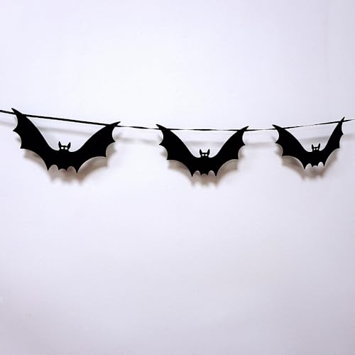 Halloween Bat Garland Felt Banner - Haunted House Decor, Reusable Black Bat Streamer