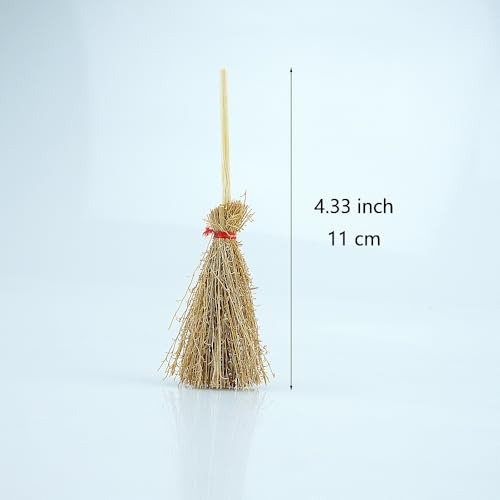 Mini Witch Brooms Set - 15 Small Straw Brooms for Halloween Decor