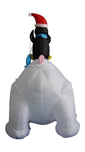 Lighted Christmas Inflatable Penguins Fishing on Polar Bear - 6ft Holiday Yard Decor