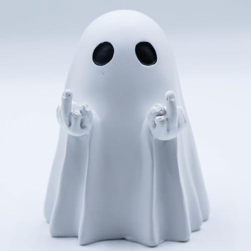 Halloween Skeleton Figurine with Middle Finger - Funny Gothic Ghost Decor - Resin Desk Ornament