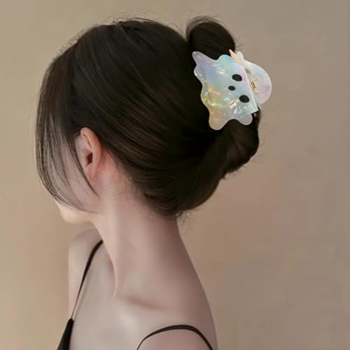 Laser Ghost Hair Clips - Halloween Colorful Ghost Claw Clips for Thin & Thick Hair, Medium Size
