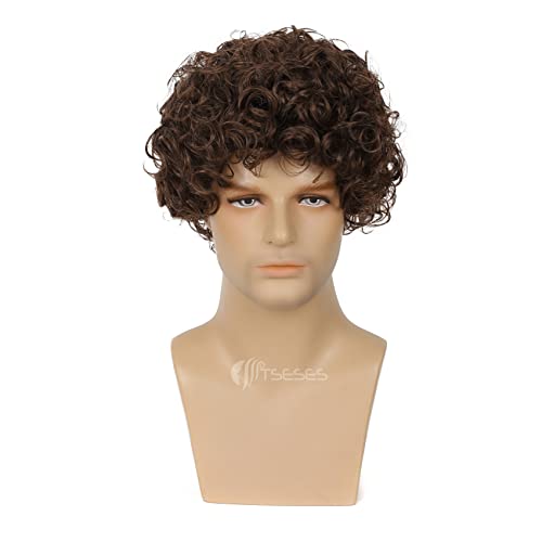 Brown Curly Short Afro Wig for Men - Cosplay Halloween Costume Daily Hair