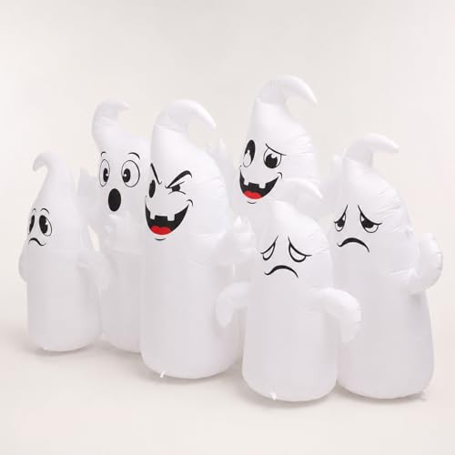 8FT Halloween Inflatable Ghost Yard Decoration with LED Lights - Waterproof & Stable Setup