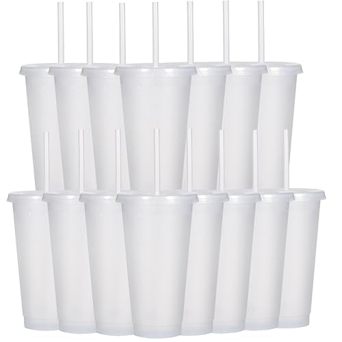 15 Pack Glitter Water Bottles with Straws and Lids, 24oz Reusable Travel Tumblers - White Glitter