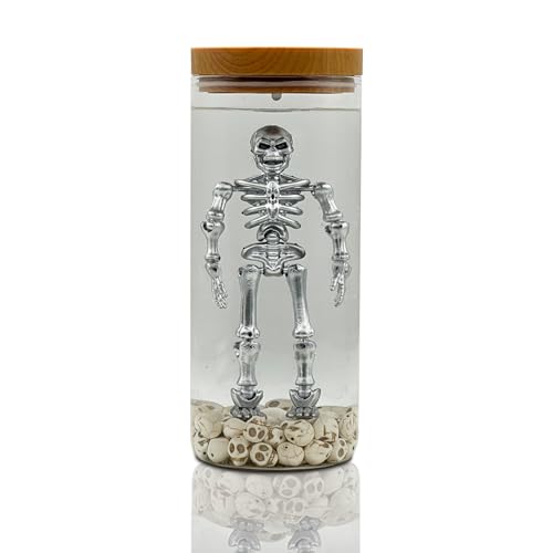 Skeleton Water Lamp - Creepy Horror Skeleton in Jar with Skulls, Silver Variation