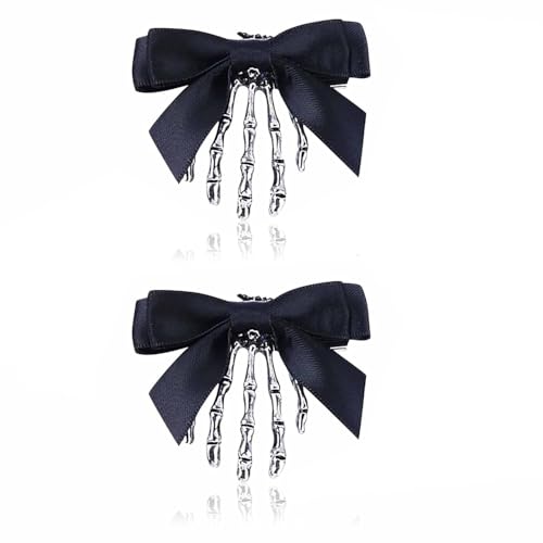 Skeleton Hand Hair Clips with Bowknot - Gothic Halloween Hair Accessories