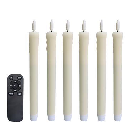 Flameless Taper Candles with Remote Timer - 6 Pack, Realistic Wax Design
