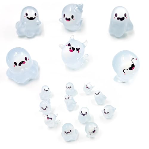 Mini Luminous Ghost Resin Figurines Set - 6 Styles Halloween Decor, Spooky Cute Night Glow, 12 Pieces