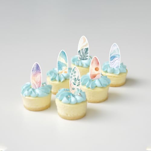 Color 12 Edible Surfboard Cupcake Toppers - Summer Beach Party Decorations